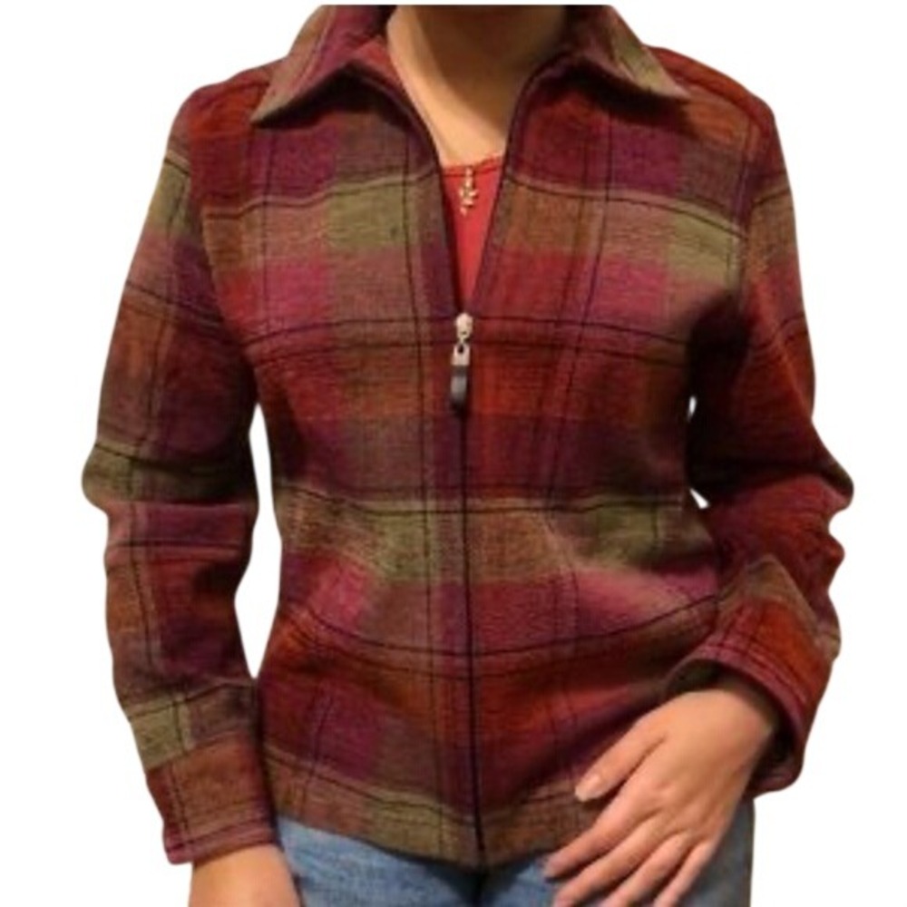 Allison Daley Red & Pink Plaid Zip Up Jacket Long Sleeve Jacket Coat Size 16W - Picture 2 of 11